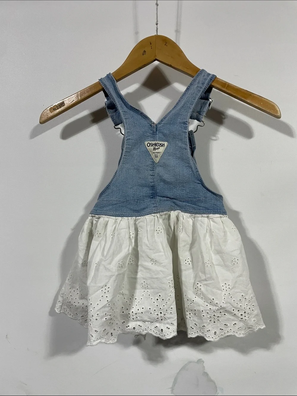 OshKosh B'gosh Light Blue Denim Overall Dress with White Eyelet Skirt